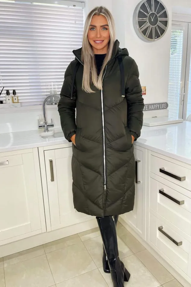AX Paris Khaki Long Puffer Coat Coats and Jackets