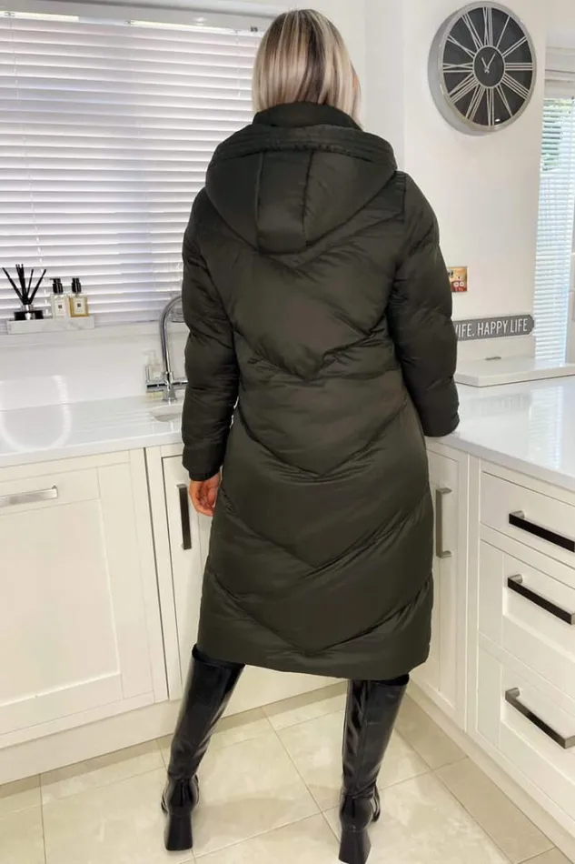 AX Paris Khaki Long Puffer Coat Coats and Jackets
