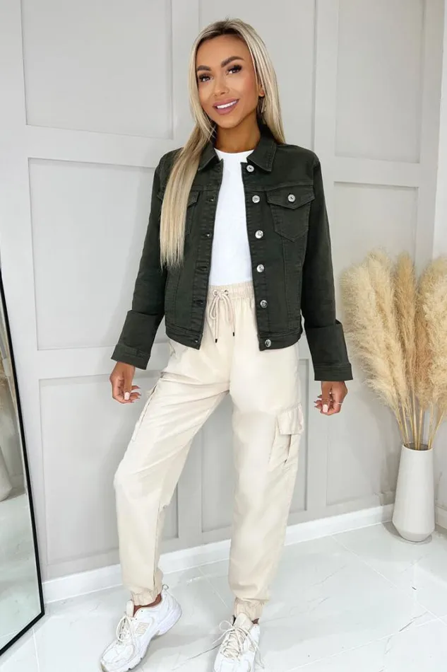 AX Paris Olive Lightweight Denim Jacket Coats and Jackets