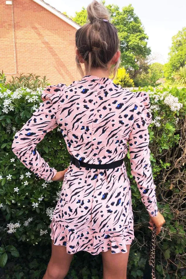 AX Paris Pink Animal Print Puff Sleeve Dress Day Dresses