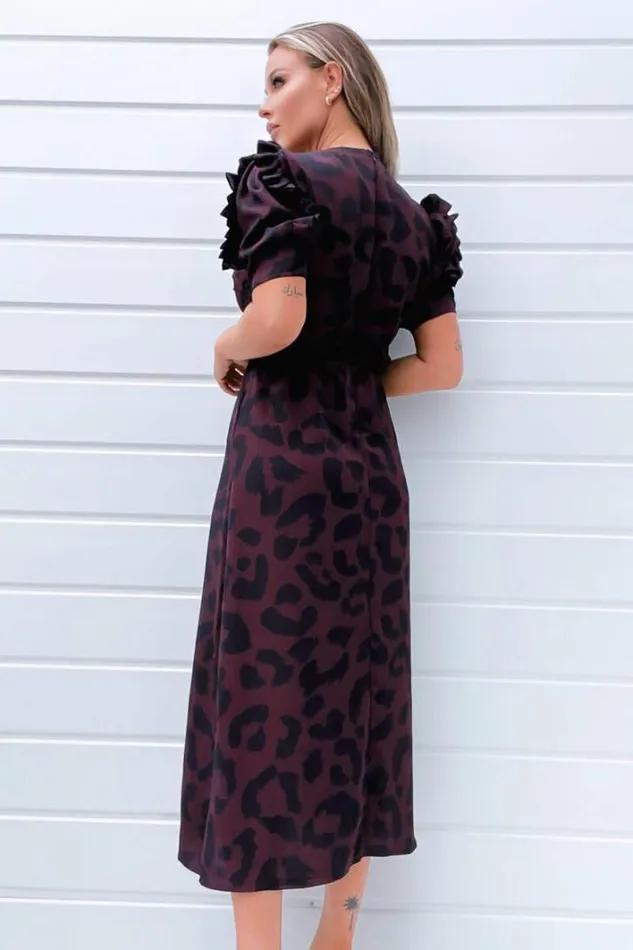 AX Paris Plum Animal Print Pleated Sleeve Midi Dress Dresses