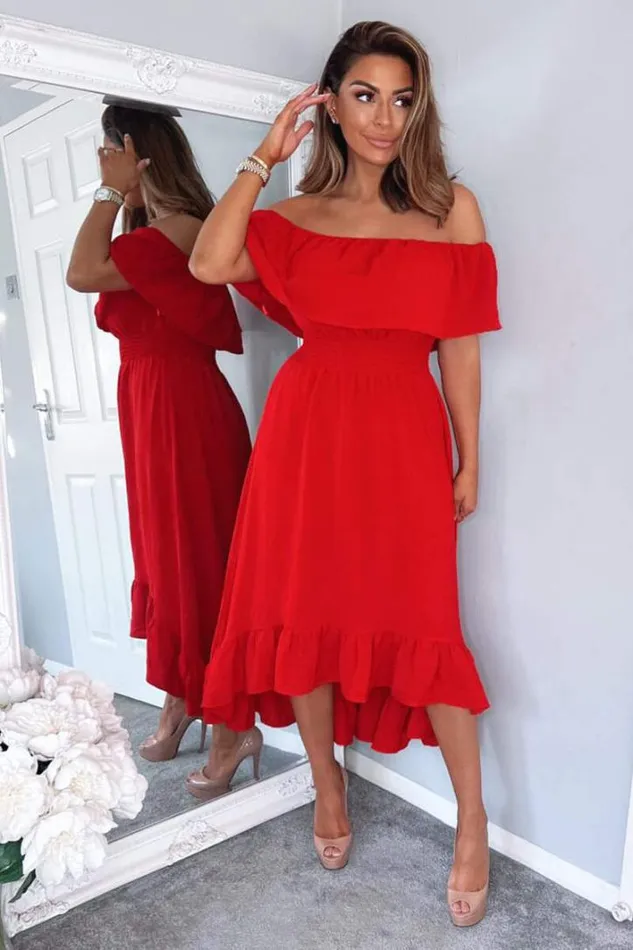 AX Paris Red Bardot Style Midi Dress Dresses
