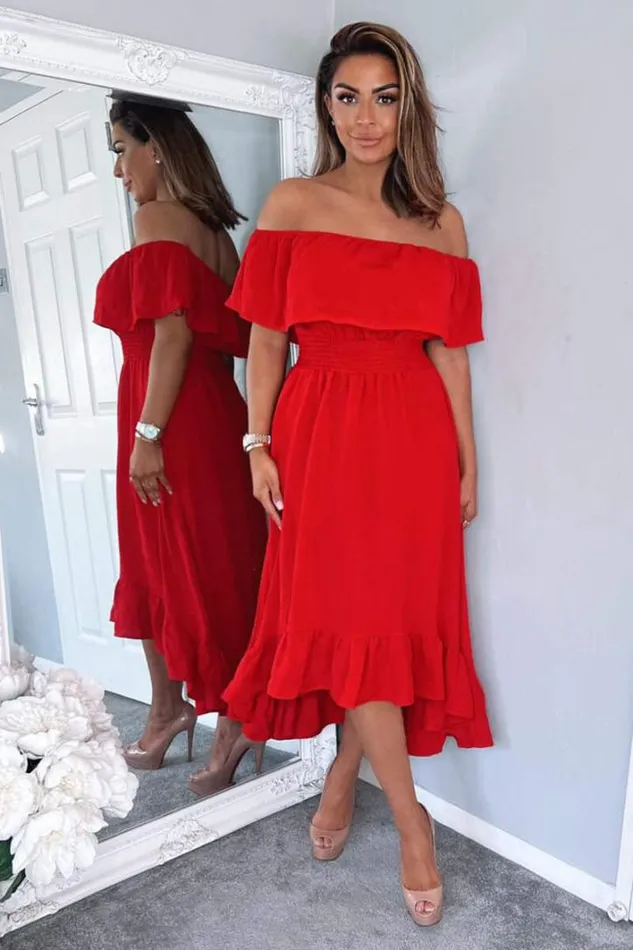 AX Paris Red Bardot Style Midi Dress Dresses