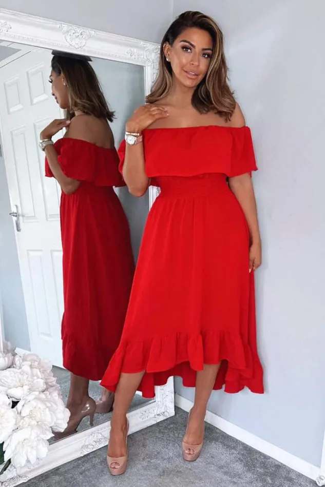 AX Paris Red Bardot Style Midi Dress Dresses