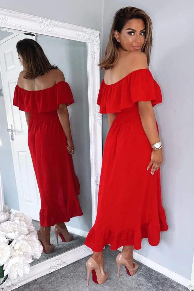 AX Paris Red Bardot Style Midi Dress Dresses