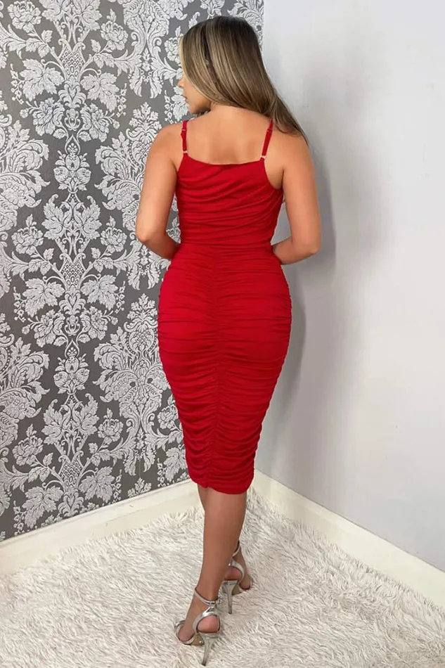 AX Paris Red Ruched Pleated Top Midi Dress Wedding Guest Dresses