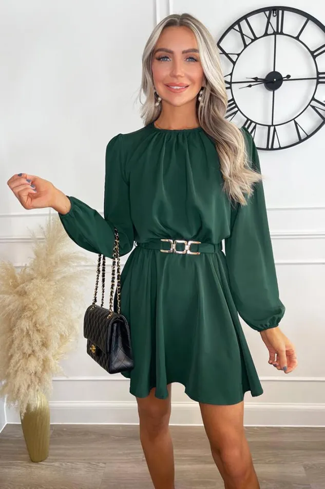 AX Paris Teal Long Sleeve Belted Skater Dress Dresses