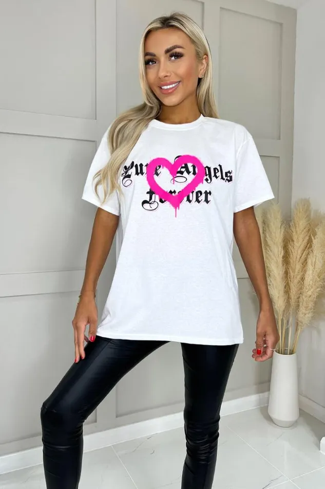 AX Paris White Pure Angels Slogan T Shirt Tops