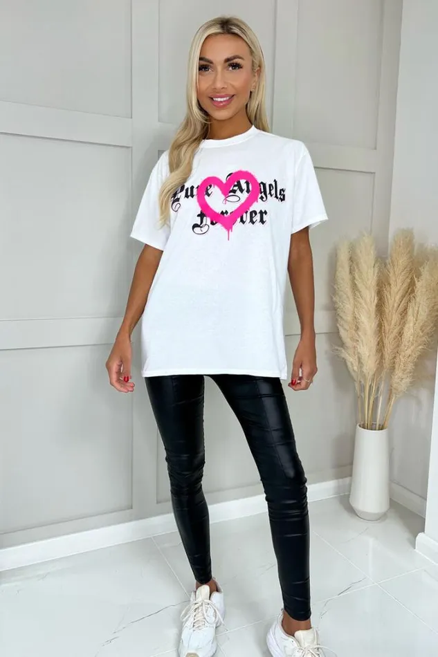 AX Paris White Pure Angels Slogan T Shirt Tops