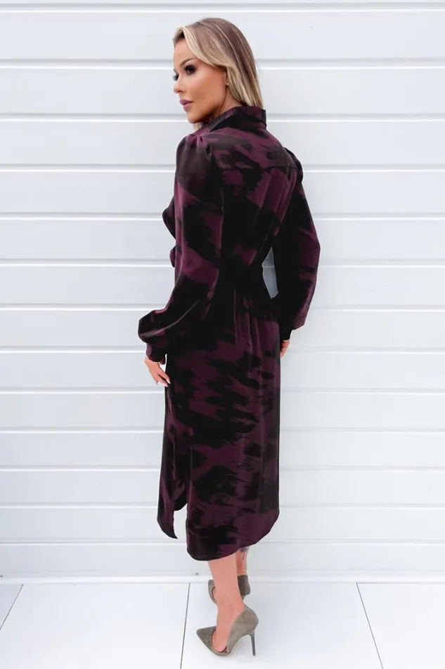 AX Paris Wine And Black Printed Button Front Tie Shirt Dress Dresses
