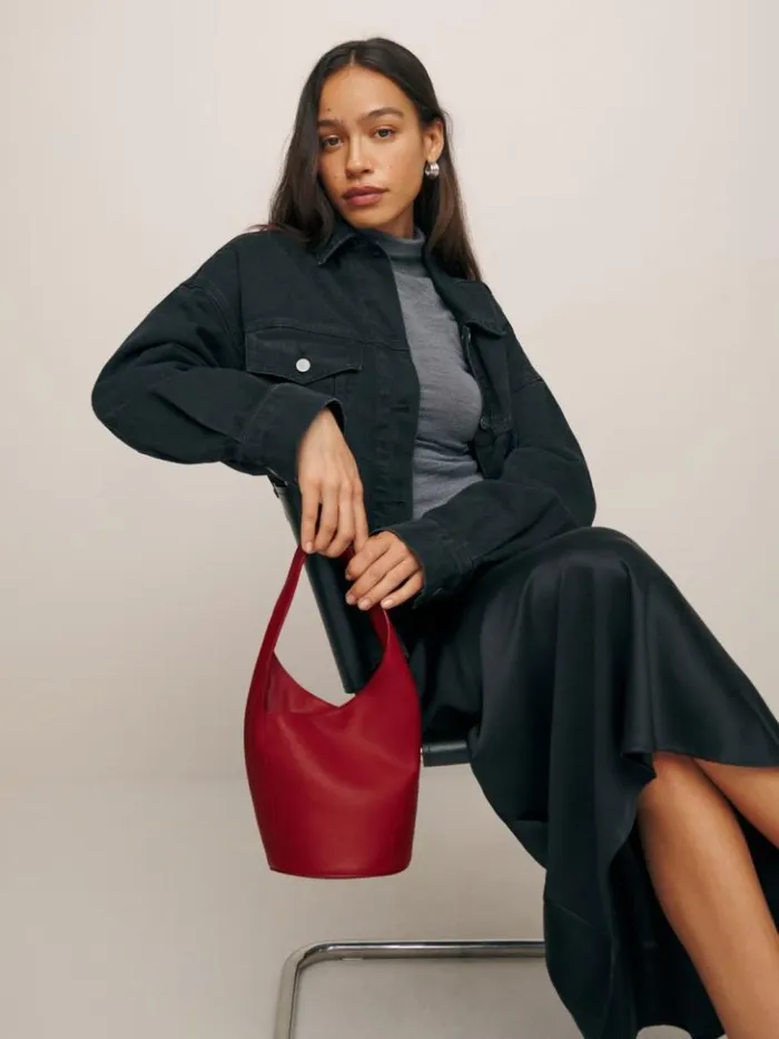 Bags The Reformation Small Silvana Bucket Bag Lipstick Leather