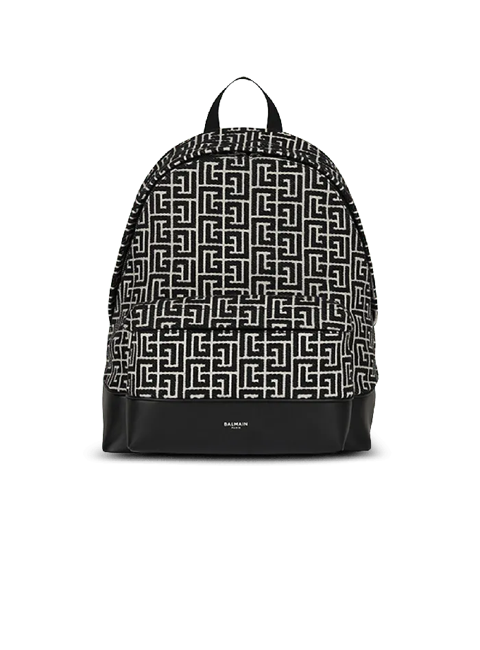 Balmain Bags And Backpacks Men Backpack With Jacquard Monogram Black