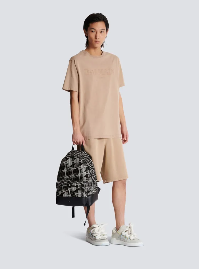 Balmain Bags And Backpacks Men Backpack With Jacquard Monogram Black