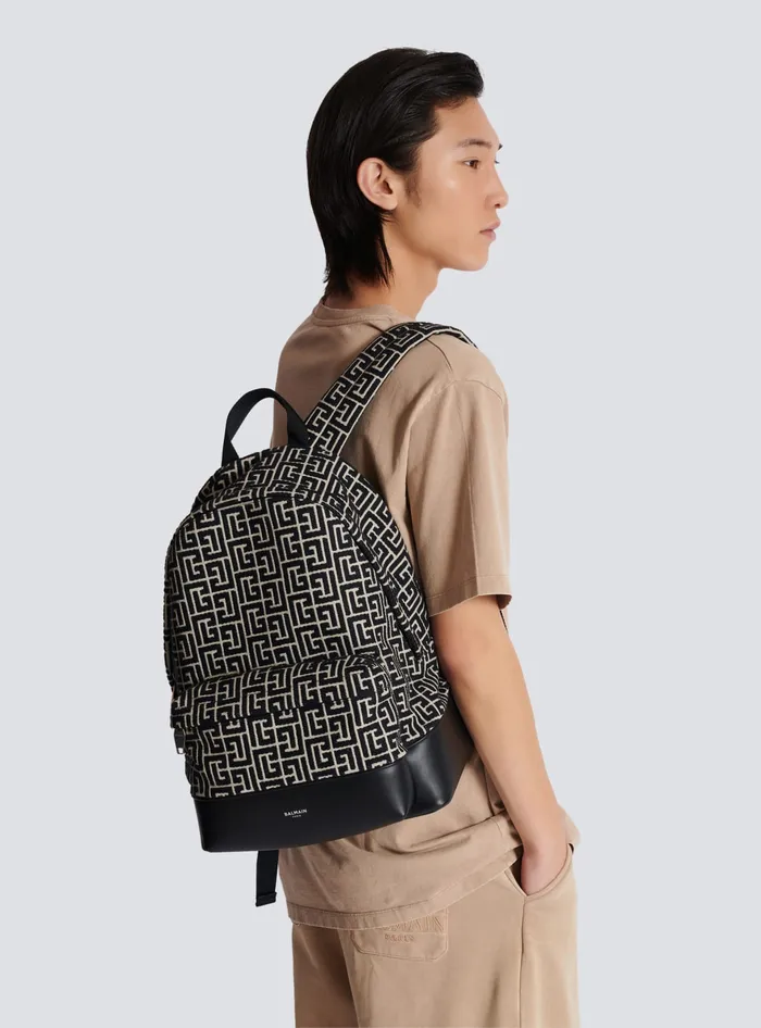 Balmain Bags And Backpacks Men Backpack With Jacquard Monogram Black