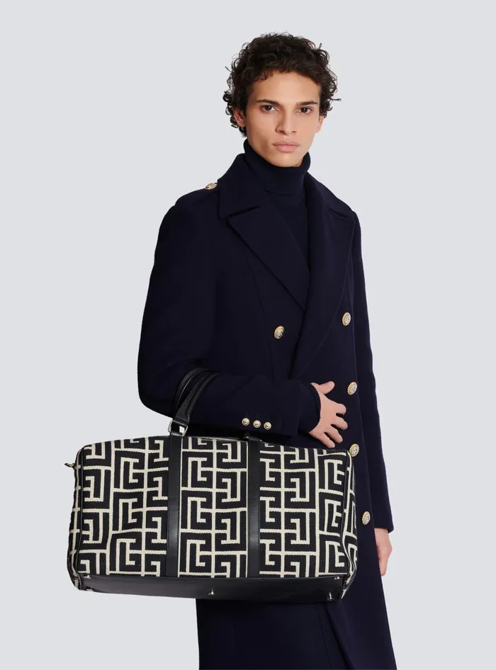Balmain Bags And Backpacks Men Travel Bag With Jacquard Maxi Monogram Black