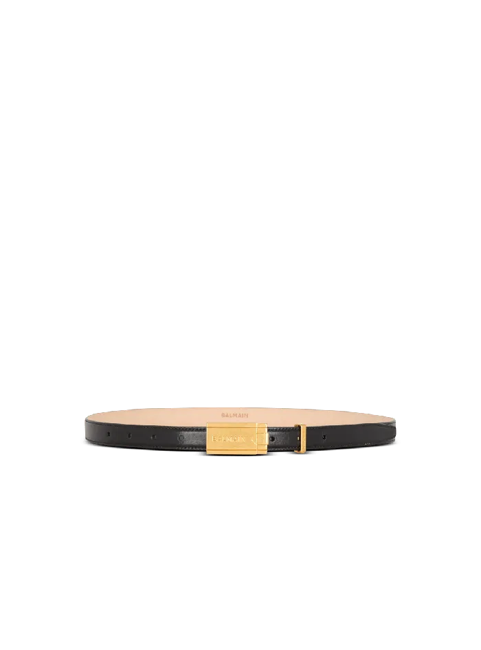 Balmain Belts Men Calfskin Belt With Plaque Black