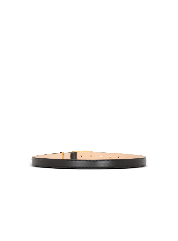 Balmain Belts Men Calfskin Belt With Plaque Black