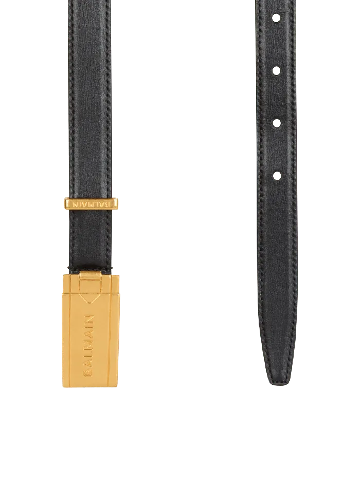 Balmain Belts Men Calfskin Belt With Plaque Black