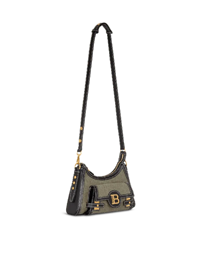 Balmain Crossbody Bags Women BBuzz Hobo Bag In Leather And Canvas Khaki