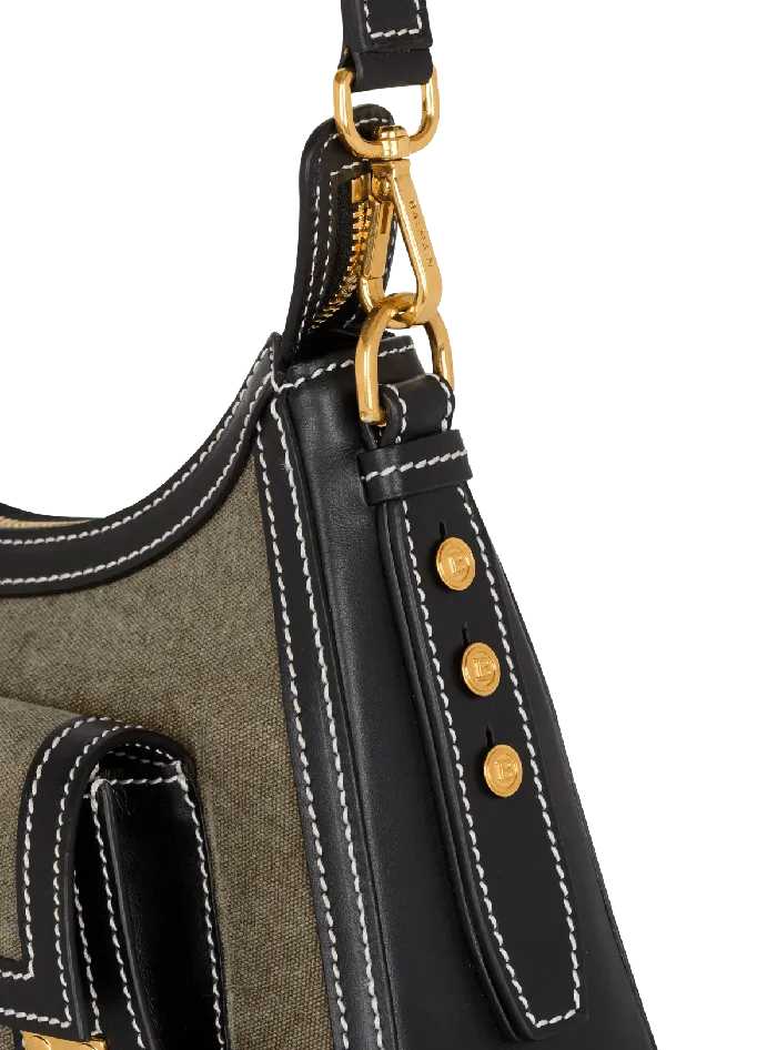Balmain Crossbody Bags Women BBuzz Hobo Bag In Leather And Canvas Khaki