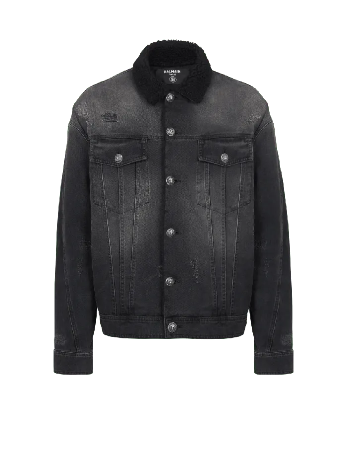 Balmain Denim Men Faded Denim Jacket Black