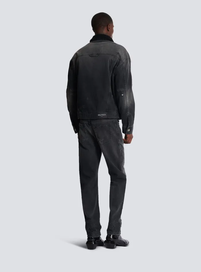 Balmain Denim Men Faded Denim Jacket Black