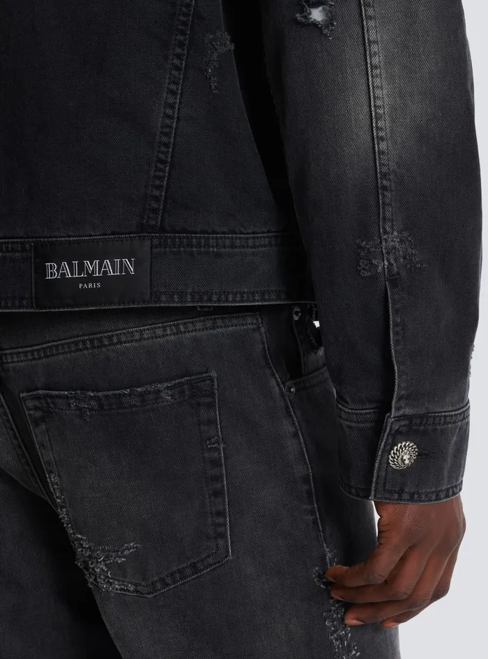 Balmain Denim Men Faded Denim Jacket Black