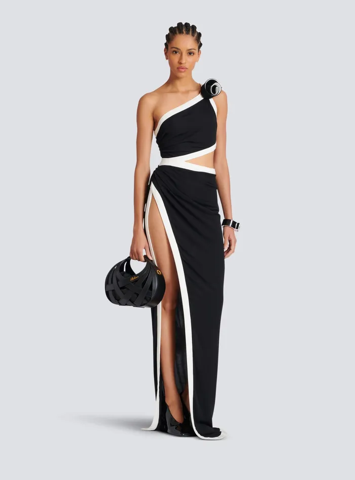 Balmain Dresses Women Asymmetric Dress With Rose Detail Black