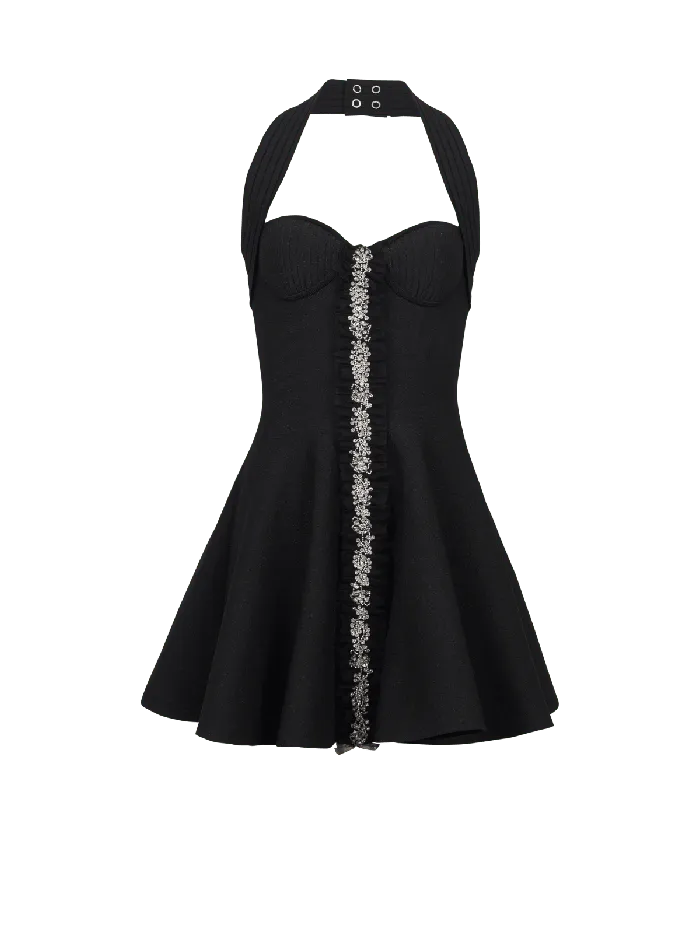 Balmain Dresses Women Flared Halterneck Knit Dress Black