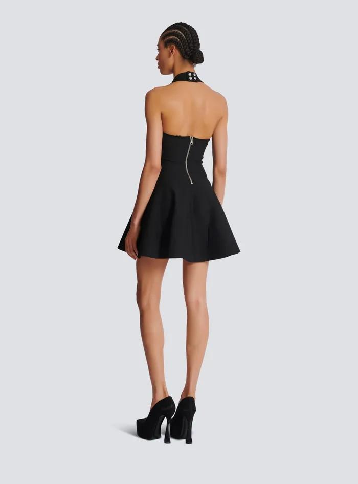 Balmain Dresses Women Flared Halterneck Knit Dress Black