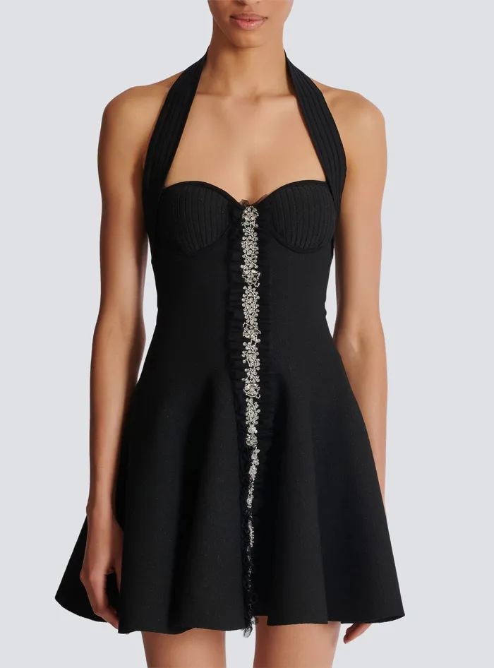 Balmain Dresses Women Flared Halterneck Knit Dress Black