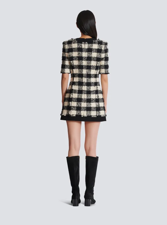 Balmain Dresses Women Gingham Tweed And Crepe Dress Black