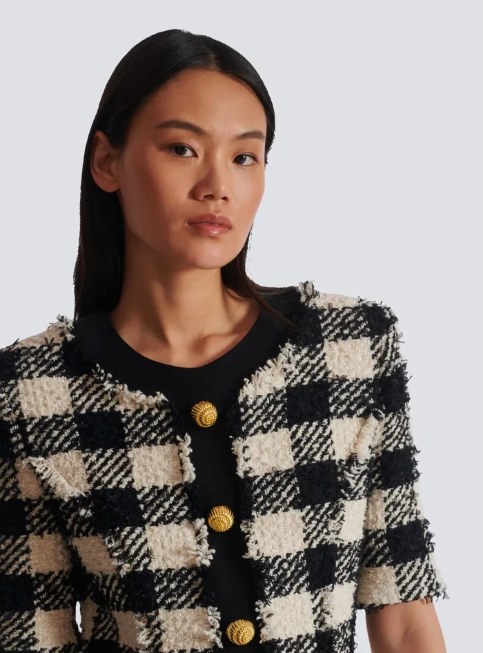 Balmain Dresses Women Gingham Tweed And Crepe Dress Black