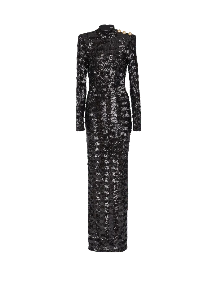 Balmain Dresses Women Long Sequin Dress Black