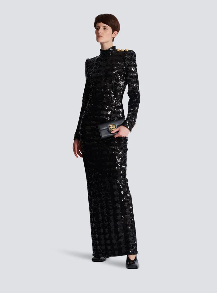 Balmain Dresses Women Long Sequin Dress Black
