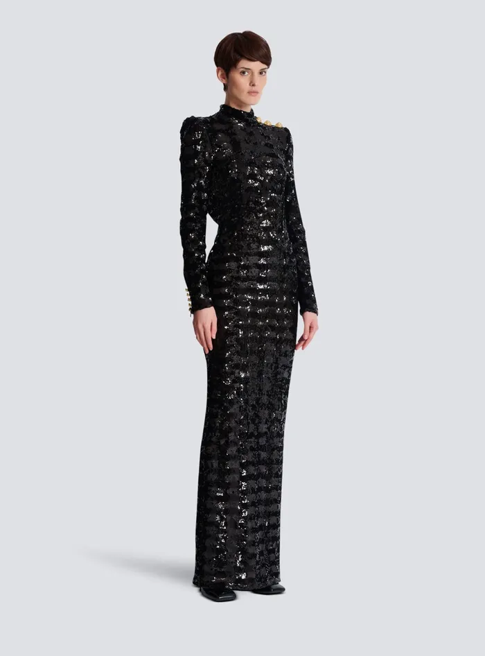 Balmain Dresses Women Long Sequin Dress Black