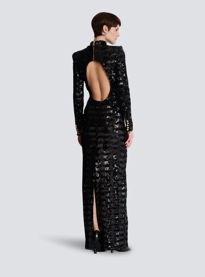 Balmain Dresses Women Long Sequin Dress Black