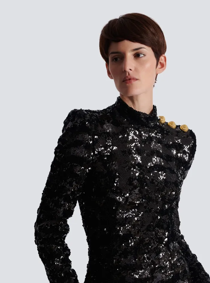 Balmain Dresses Women Long Sequin Dress Black