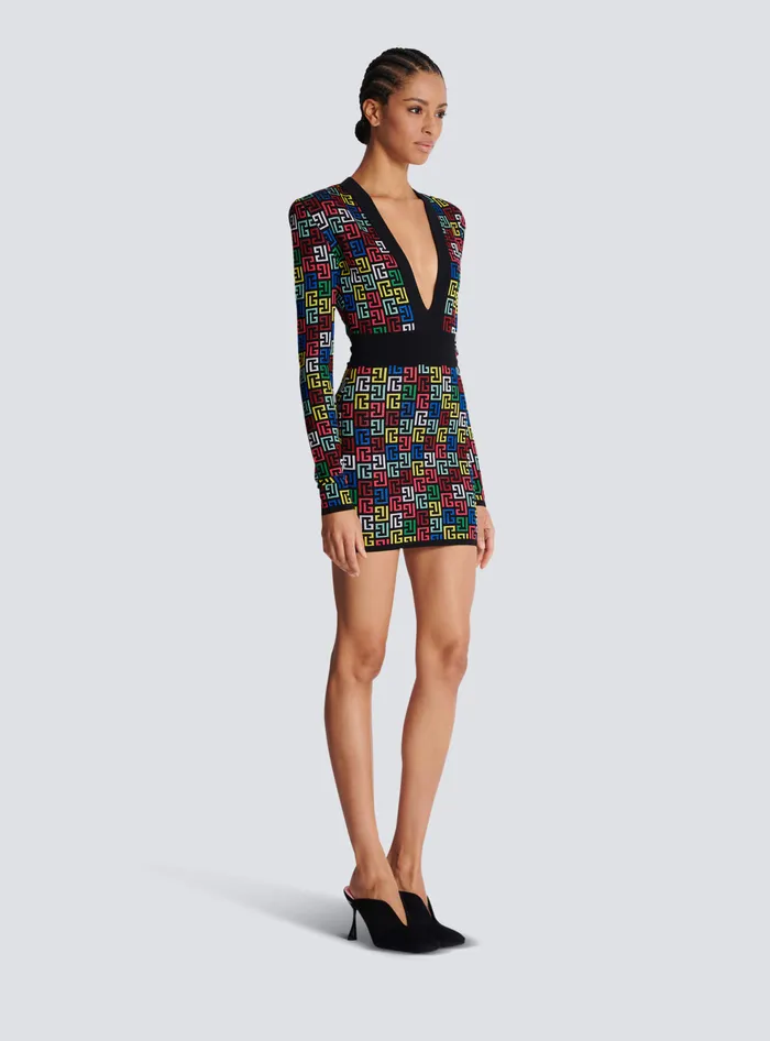 Balmain Dresses Women Pop Monogram Knit Dress Multicolor