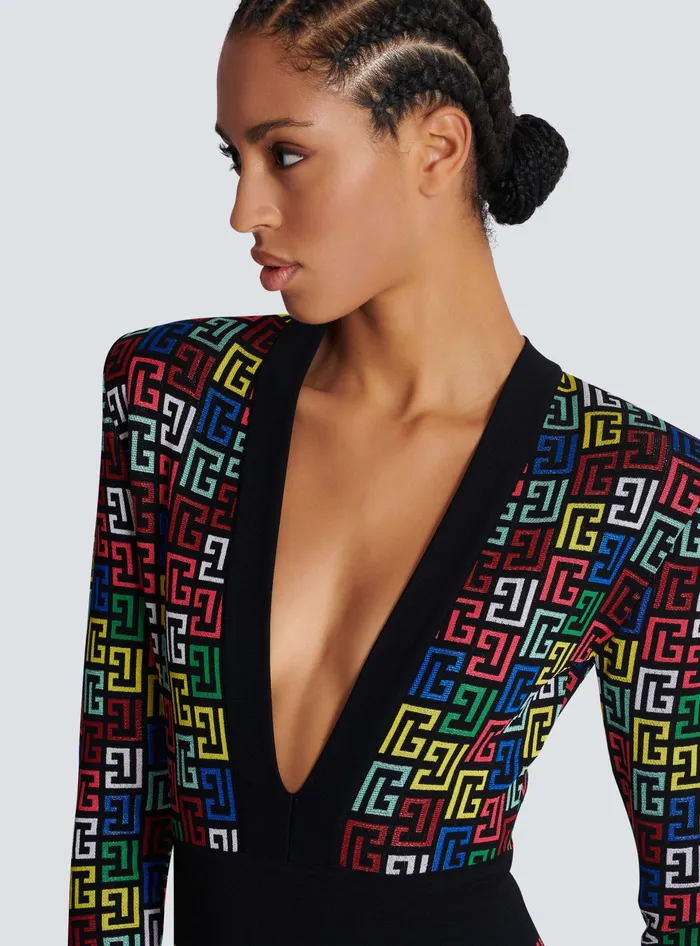 Balmain Dresses Women Pop Monogram Knit Dress Multicolor