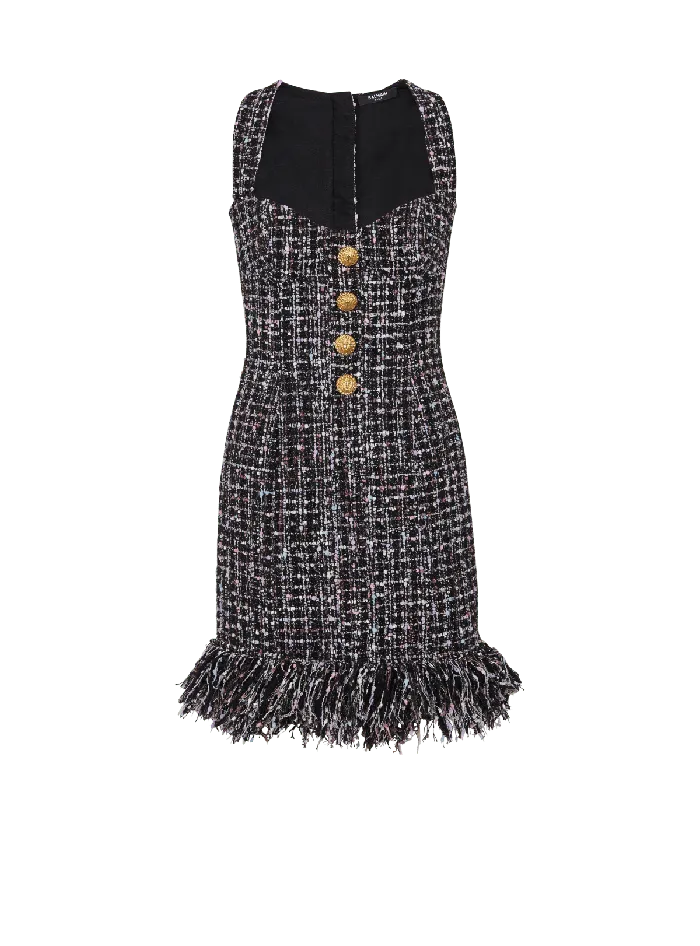 Balmain Dresses Women Short Tweed Dress With Buttons Black