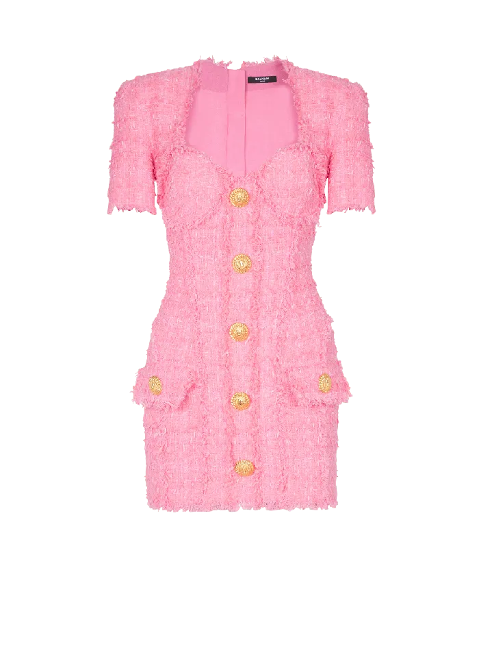 Balmain Dresses Women Tweed Dress With Buttons Pink