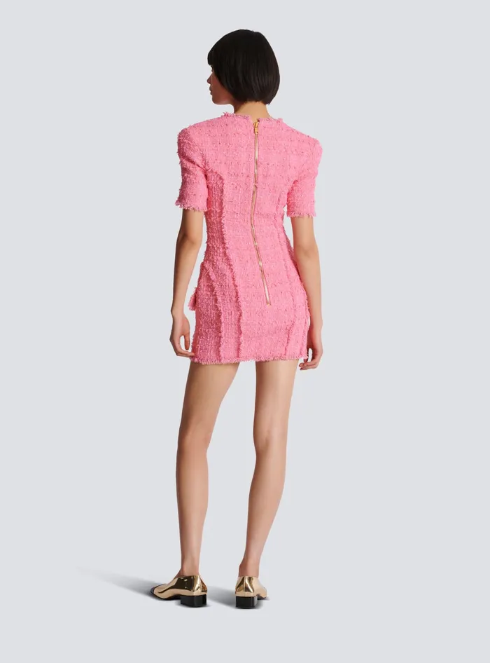 Balmain Dresses Women Tweed Dress With Buttons Pink