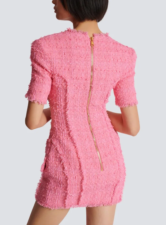 Balmain Dresses Women Tweed Dress With Buttons Pink
