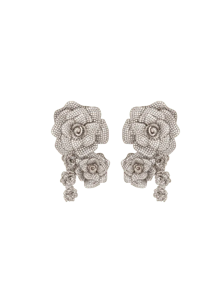 Balmain Fashion Jewelry Women Palladium Rose Earrings Set With Crystals Silver Balmain Fashion Jewelry Women Palladium Rose Earrings Set With Crystals Silver
