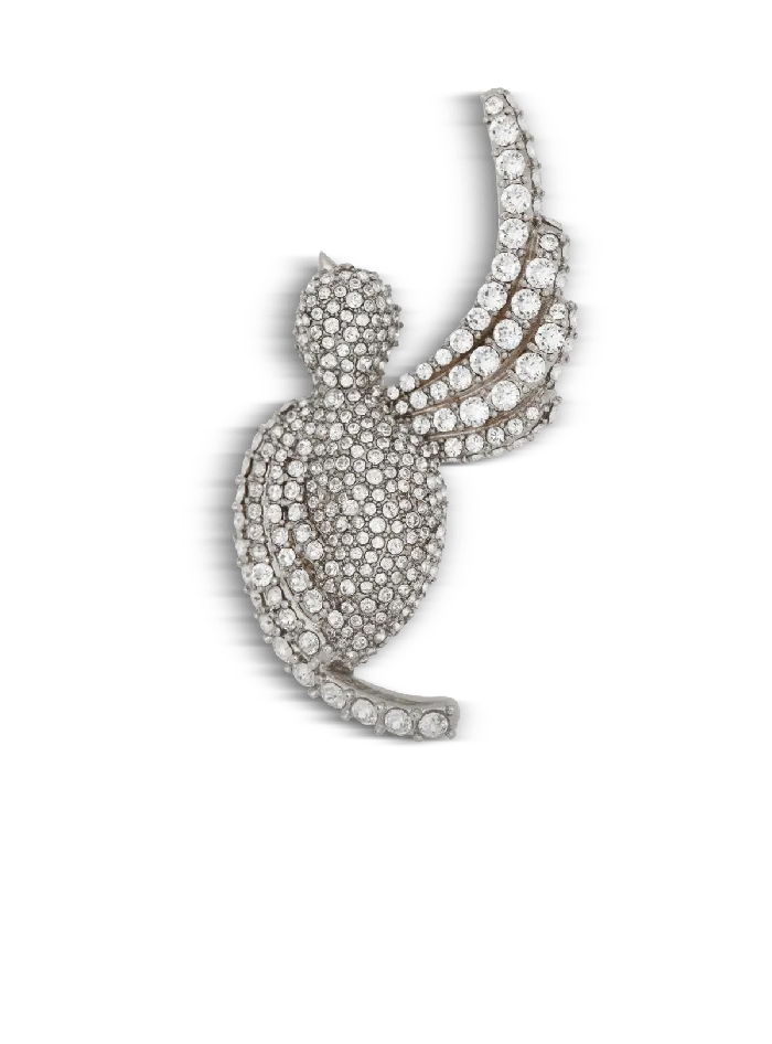 Balmain Fashion Jewelry Women Rhinestone And Palladium Swallow Brooch Silver