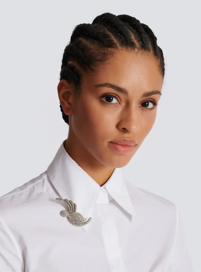 Balmain Fashion Jewelry Women Rhinestone And Palladium Swallow Brooch Silver