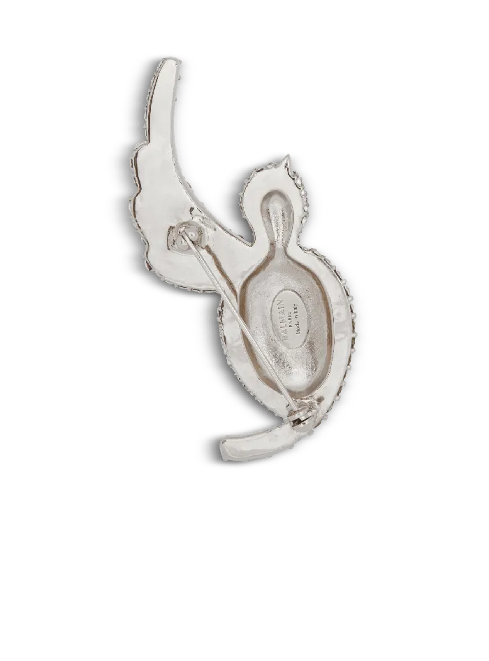 Balmain Fashion Jewelry Women Rhinestone And Palladium Swallow Brooch Silver
