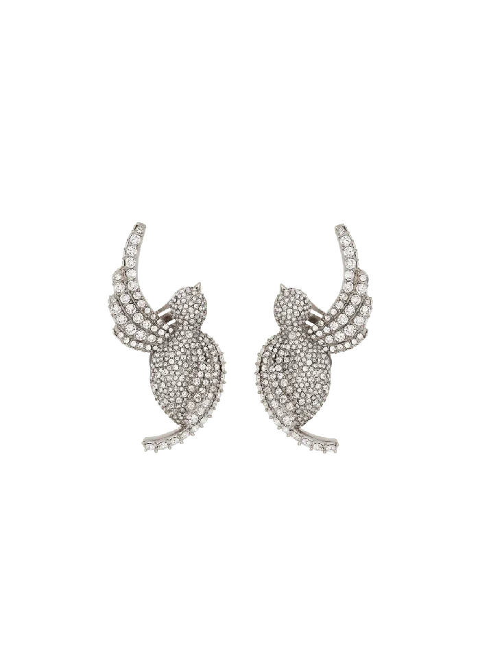 Balmain Fashion Jewelry Women Rhinestone And Palladium Swallow Earrings Silver