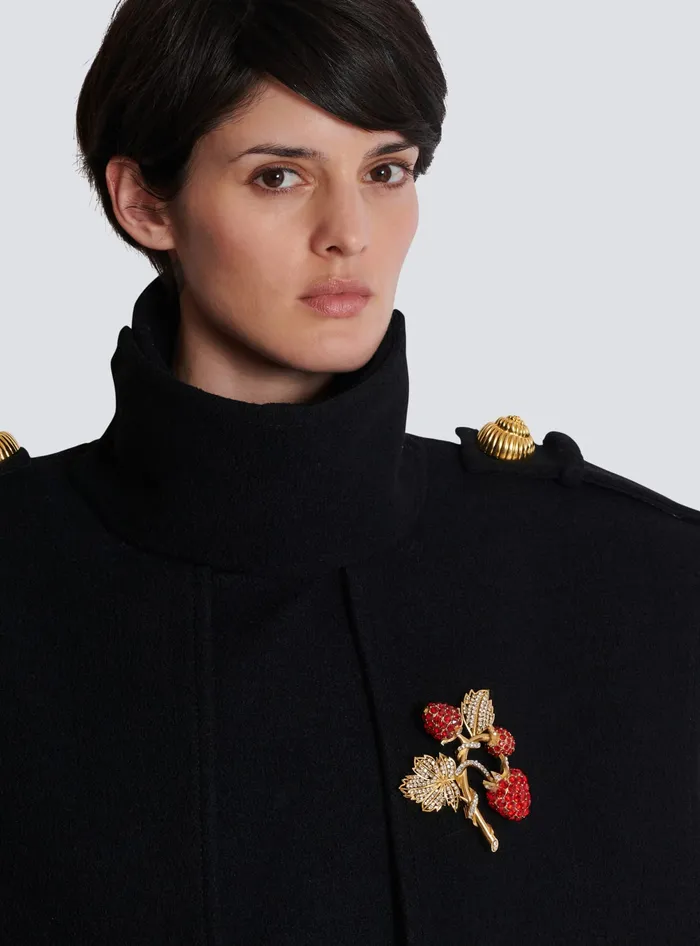 Balmain Fashion Jewelry Women Strawberry Brooch In Brass And Rhinestones Red